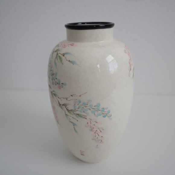 Vintage Signed Sally Noland Japanese Floral Hand Painted Vase - Picture 7 of 8